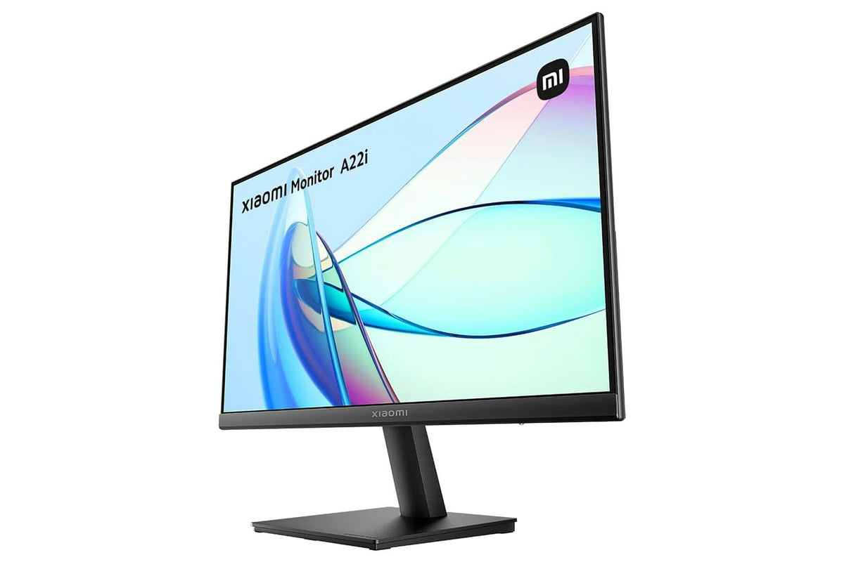 Xiaomi 21.45'' A22i FHD monitor angled right with abstract blue and purple screen design
