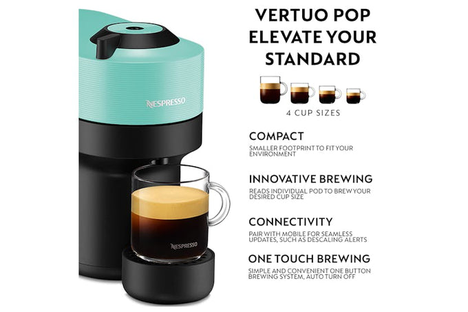 Nespresso Vertuo Pop Coffee Machine XN920440 in Aqua Mint – Compact, stylish espresso maker | Keans Claremorris