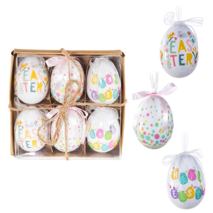 Patterned Decoupage Hanging Easter Baubles 6pc 6cm - Image 1