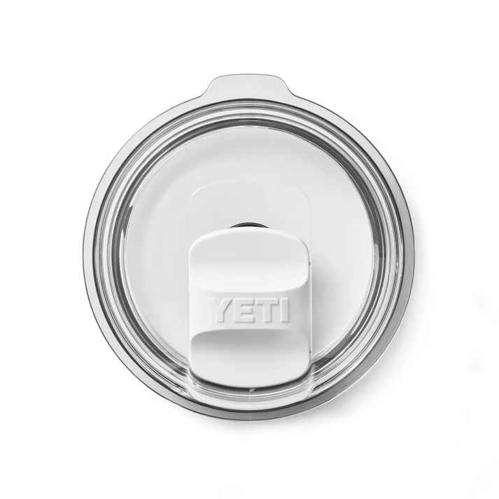 Clear YETI Magslider lid with white slider, shown from top view against white background.