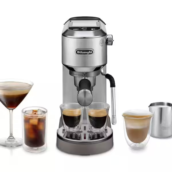 DeLonghi Dedica Arte Manual Espresso Coffee Maker with new Milk Frothing Function - Silver Stainless Steel Touch