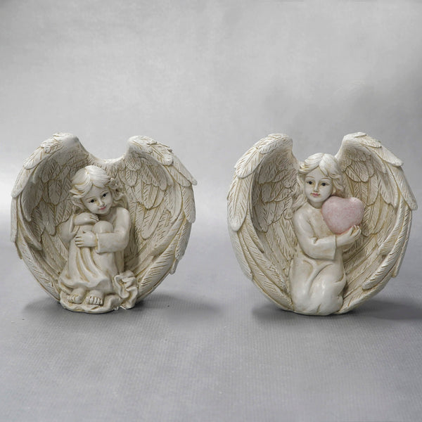 Memorial Angels with Love Heart surrounded by Wings 2ass 14.5cm
