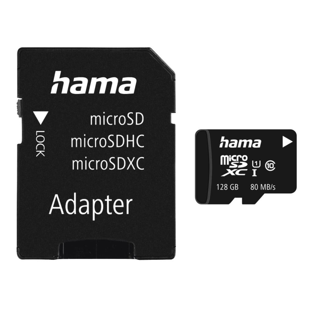 Hama 128GB microSDHC Class 10 UHS-I card with SD adapter, ideal for Full HD video – available at Keans Claremorris.
