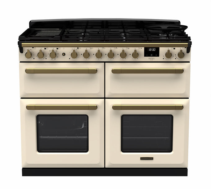 Rangemaster Dual Fuel Estel Deluxe 110cm Slow Cook Oven Antique Brass Trim - Image 3