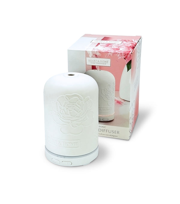 Ultrasonic ceramic aroma diffuser with peony design, light settings, USB powered, for essential oils – Keans Claremorris.
