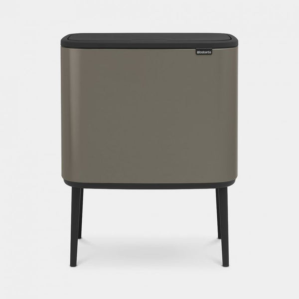 Bo Touch Bin 11-23L Brabantia Platinum with dual buckets, soft-touch lid, adjustable legs, eco-friendly, at Keans