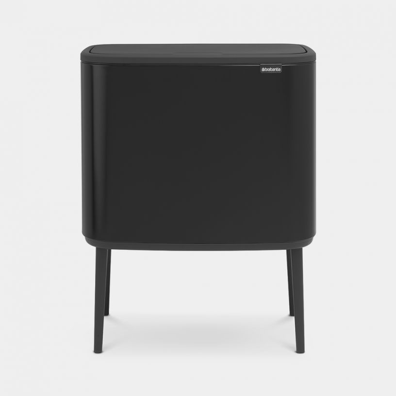 Bo Touch Bin 11-23L Brabantia black with dual buckets, soft-touch lid, adjustable legs, eco-friendly, at Keans Claremorris.