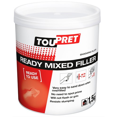 Toupret Ready To Use Filler 1.5kg – smooth, water-resistant, for plaster, wood, masonry. Available at Keans Claremorris.