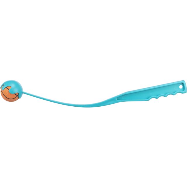 Blue 50cm ball thrower with foam rubber ball for dogs, ergonomic handle, hands-free pickup – Keans Claremorris