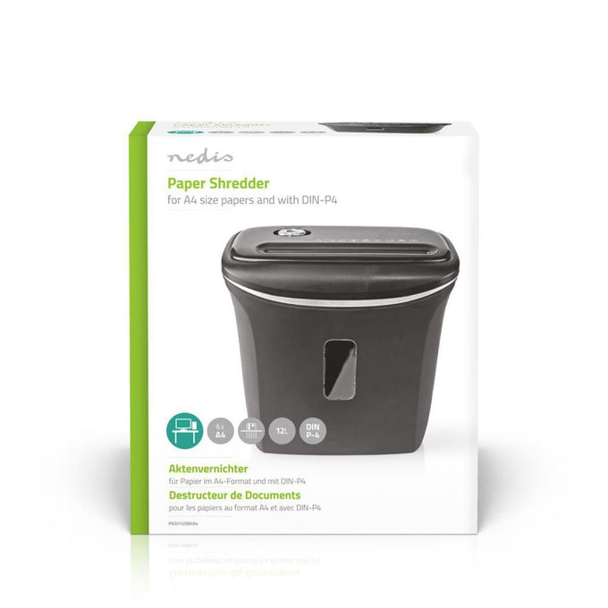 Nedis A4 6 Sheet 12 Ltr Paper Shredder for home office use, available at Keans Claremorris.