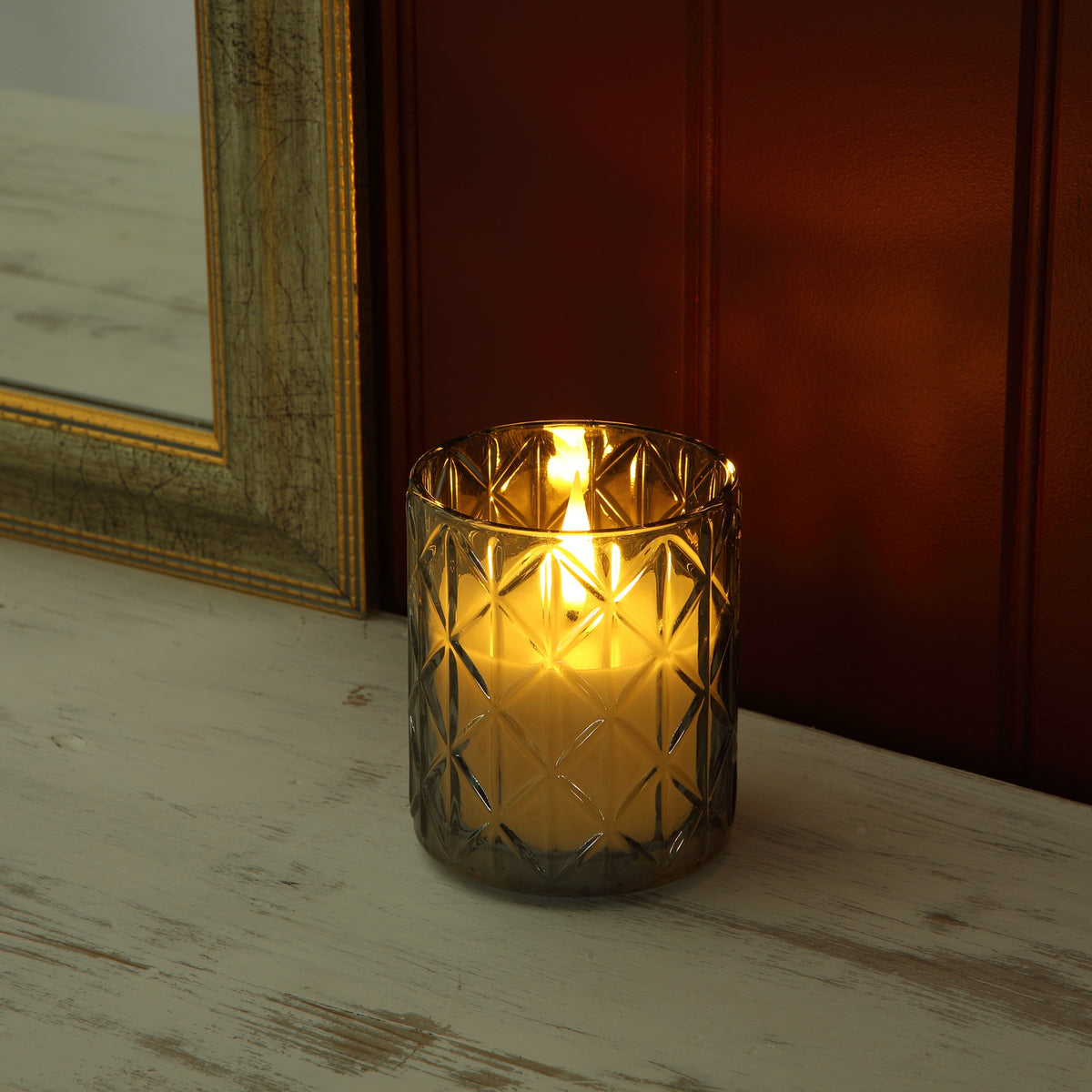 Alderbrook Crystal Glass Holder with Ivory LED Candle 10cm - Image 1