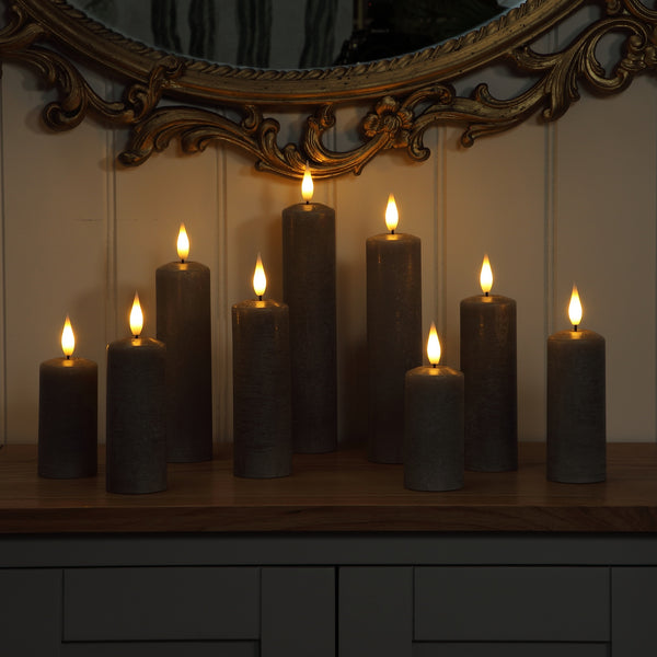 Alderbrook Pewter Set of 9 Slim Pillar Candles BO