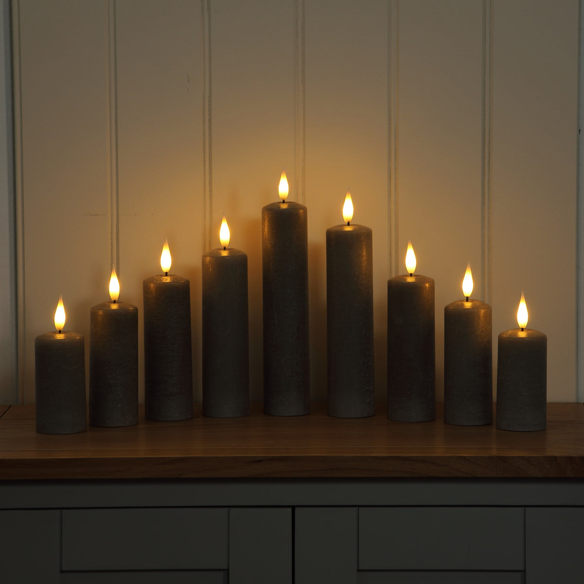 Alderbrook Pewter Set of 9 Slim Pillar Candles BO - Image 2