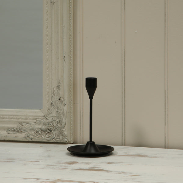 Alderbrook 16cm Black Metal Curved Dinner Candle Stick