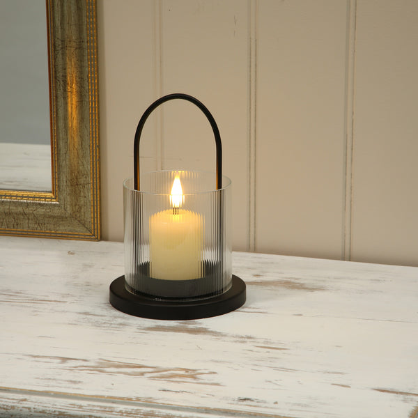 Alderbrook 19cm Rippled Glass Hurricane Lantern With Candle