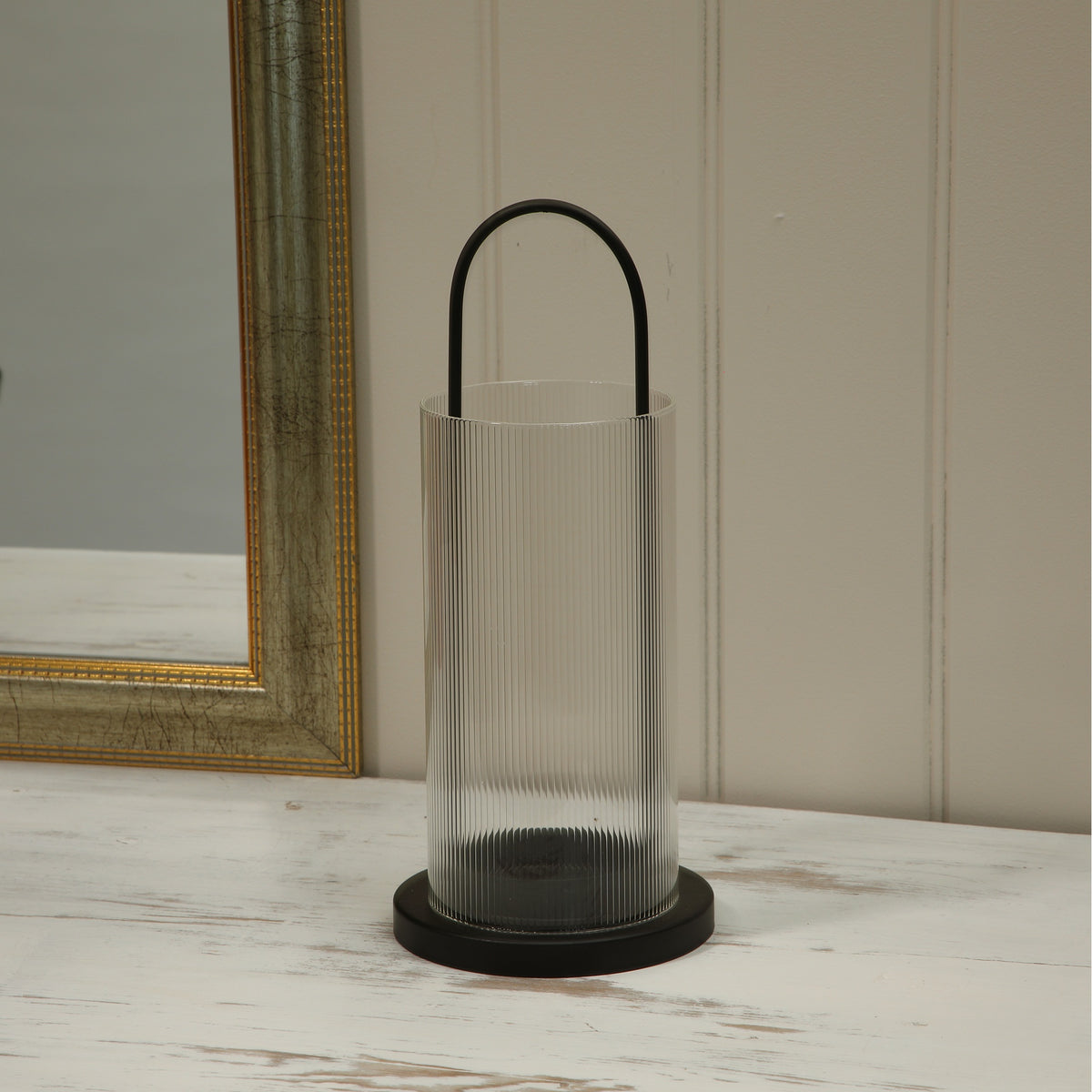 Alderbrook Rippled Glass Hurricane Lantern with LED Candle 29cm - Image 2