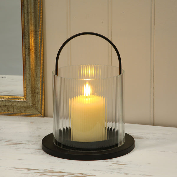 Alderbrook Large Rippled Glass Hurricane Lantern with LED Candle 24.5cm