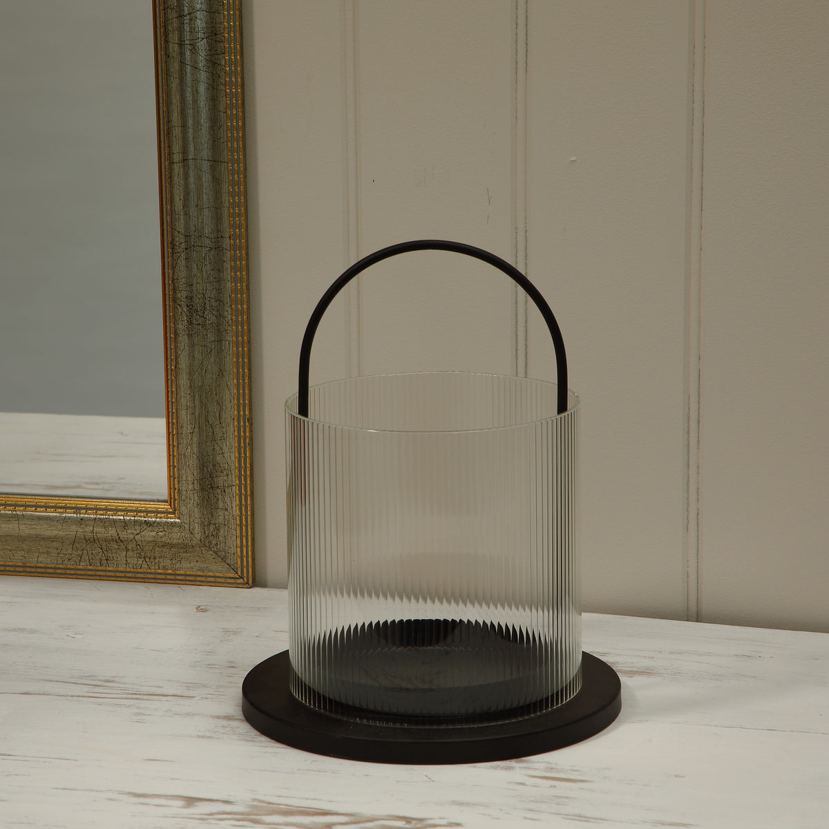 Alderbrook Large Rippled Glass Hurricane Lantern with LED Candle 24.5cm - Image 2