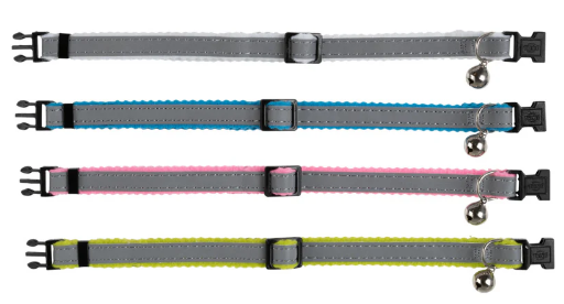 Safe Life Reflective Cat Collar with bell, adjustable, bright reflective design by Trixie – available at Keans Claremorris