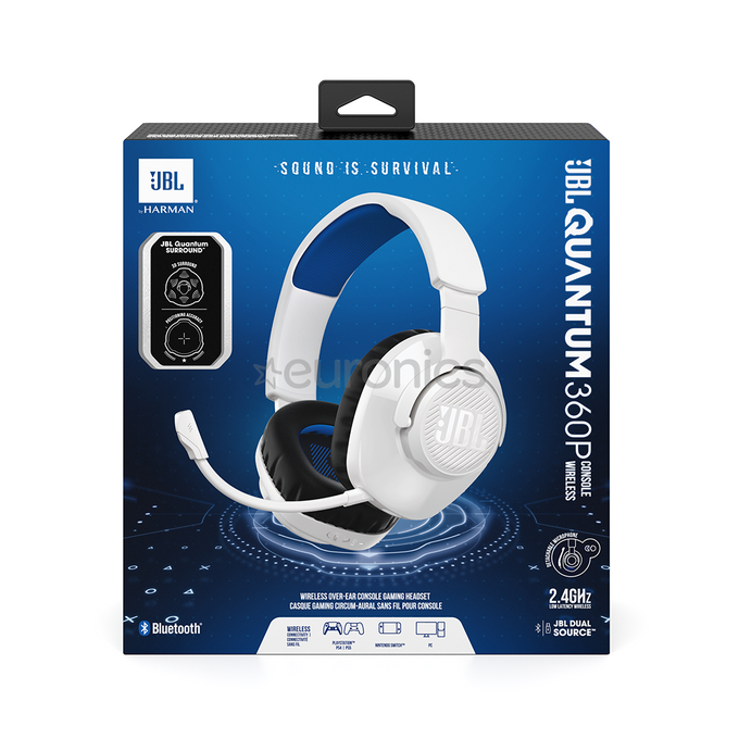 JBL Quantum 360P Over-ear Headset for PlayStation in White and Blue – Gaming headphones at Keans Claremorris
