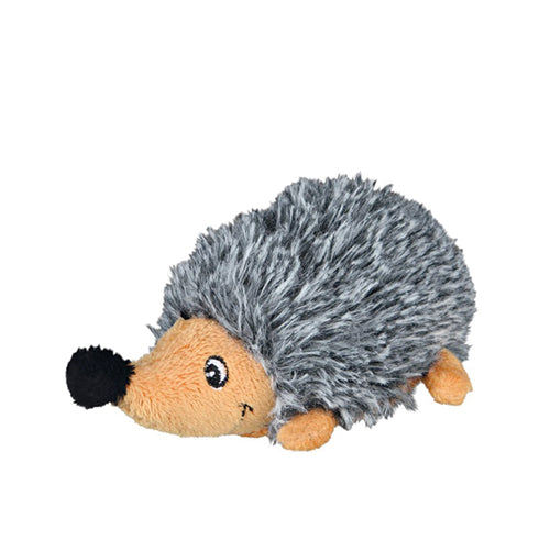 Hedgehog Plush Dog Toy 12cm with hidden squeaker, soft fabric, grey-beige, perfect for cuddling and play - Keans Claremorris