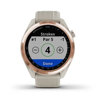 Garmin Approach S42 Golf Watch in Rose Gold Light Sand, GPS golf smartwatch, available at Keans Claremorris.