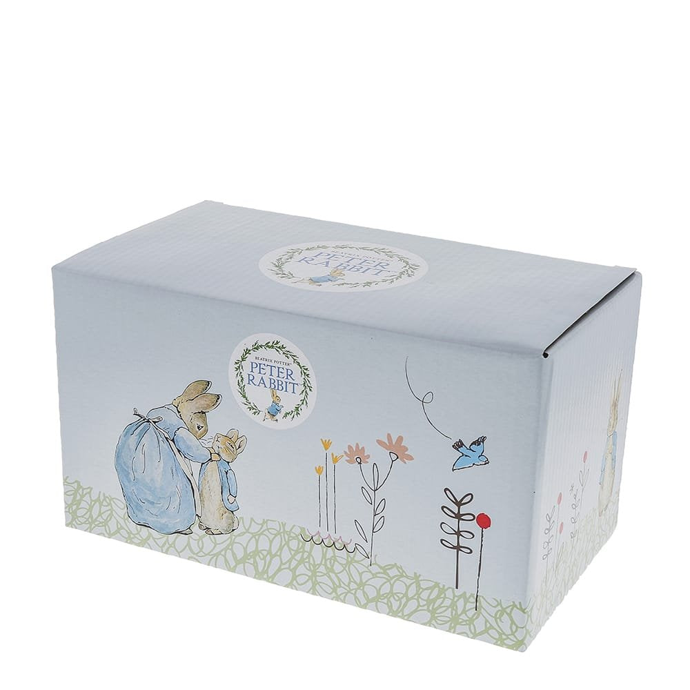 Light blue rectangular box with Peter Rabbit illustrations and logo on the side and top.