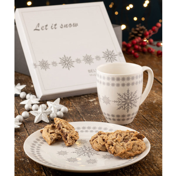 Belleek Living Let it Snow festive mug and plate set, dishwasher safe, gift-ready, available at Kean’s Claremorris. – online