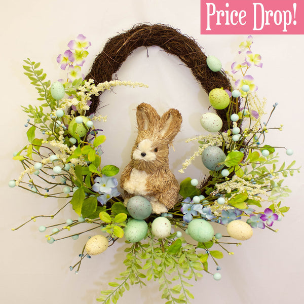 Blue Blossom Egg & Bunny Wreath 45cm