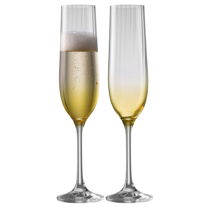 Galway Crystal Erne Amber Flute Set of 2, 24cm tall, vibrant stemware in gift box – available at Keans Claremorris