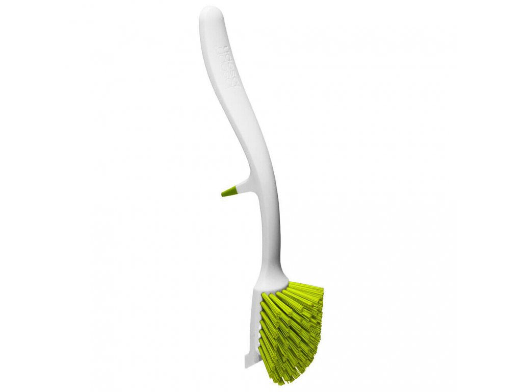 Dish brush EDGE white with curved handle, silicone holder, rounded head for corners, dishwasher safe – Joseph Joseph at