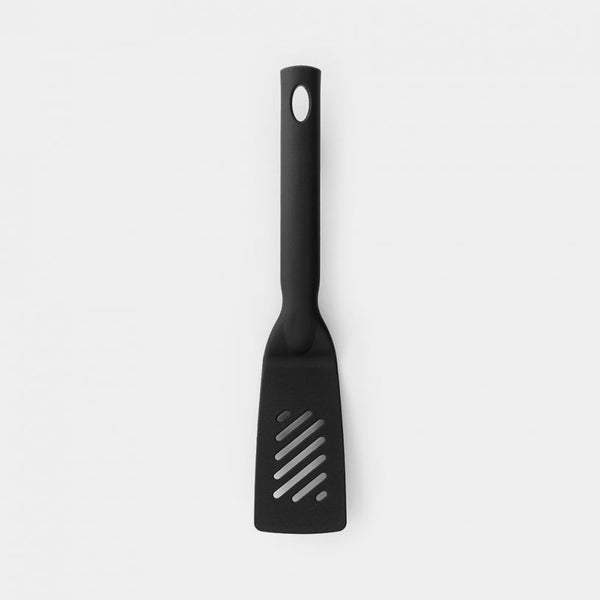 Brabantia Small Black Nylon Spatula with fat-draining slots, heat resistant, dishwasher safe – Keans Claremorris