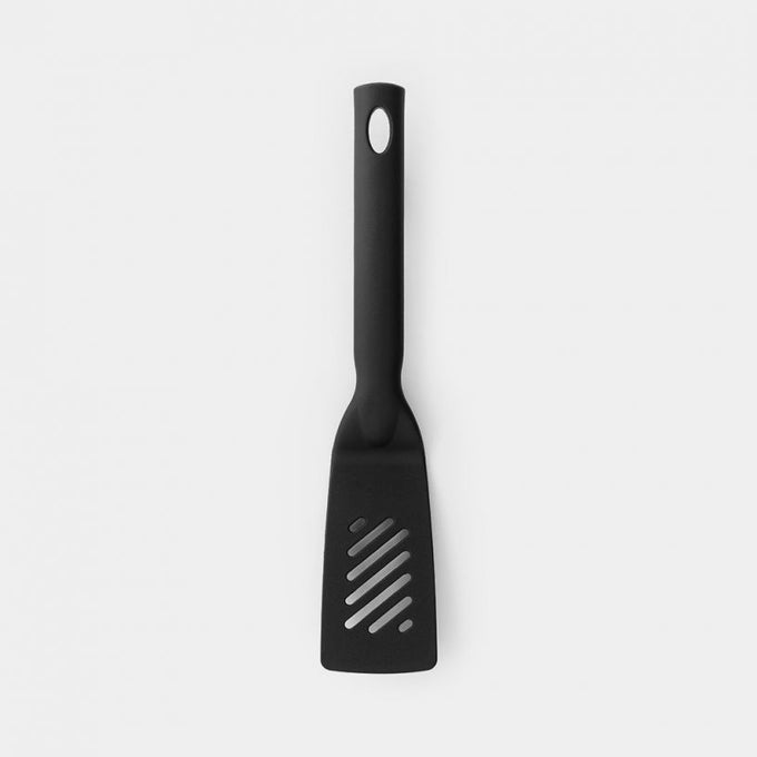 Brabantia Small Black Nylon Spatula with fat-draining slots, heat resistant, dishwasher safe – Keans Claremorris