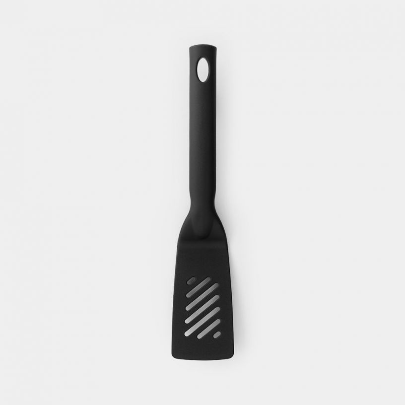 Brabantia Small Black Nylon Spatula with fat-draining slots, heat resistant, dishwasher safe – Keans Claremorris