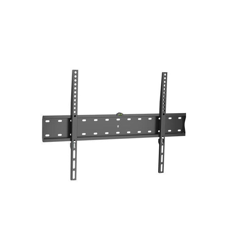 Brateck 37''-75'' fixed TV wall bracket in black with built-in bubble level and multiple mounting holes.