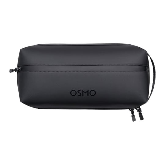 DJI Osmo 360 Carrying Bag in black with front zipper pocket and dual zipper main compartment, compact rectangular shape.