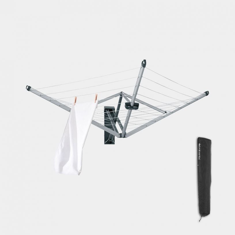 Brabantia Wall Mounted Dryer 24m, space-saving foldable clothesline with 24m drying length, adjustable height, at Keans