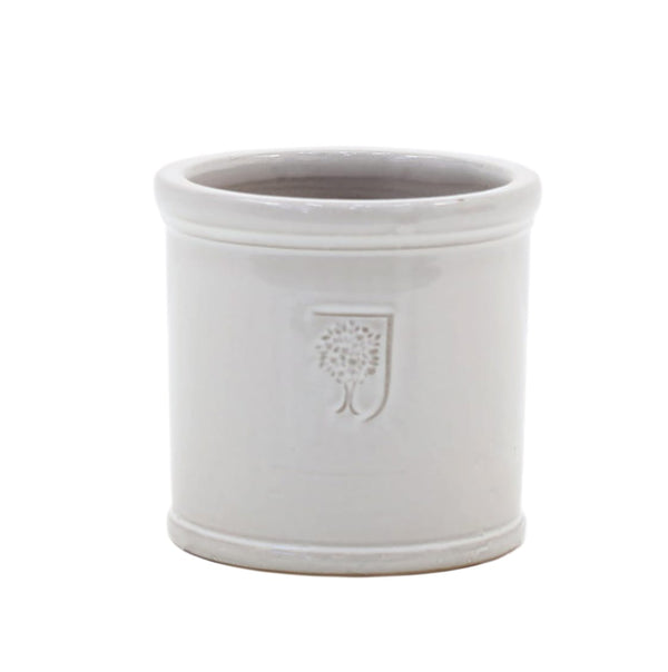 White 18cm RHS Classic Cylinder pot, hand-finished, frost-proof with glazed finish – Keans Claremorris