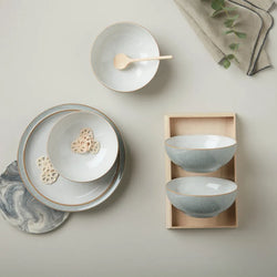 Denby Elements Light Grey 12 Piece Tableware Set - Durable stoneware dinnerware, available at Keans Claremorris