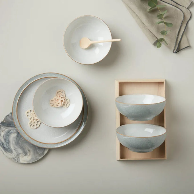 Denby Elements Light Grey 12 Piece Tableware Set - Durable stoneware dinnerware, available at Keans Claremorris