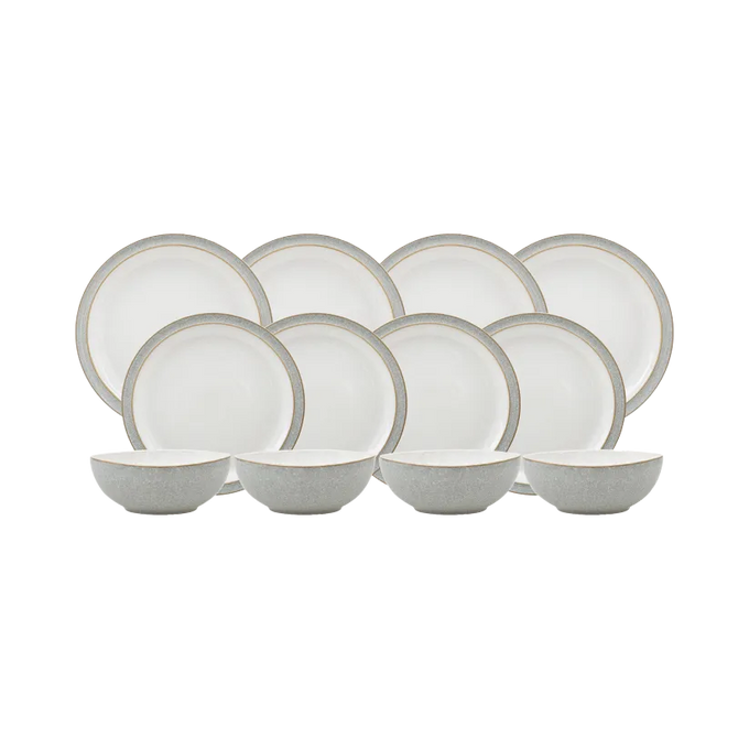Denby Elements Light Grey 12 Piece Tableware Set - Durable stoneware dinnerware, available at Keans Claremorris
