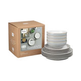 Denby Elements Light Grey 12 Piece Ceramic Tableware Set, durable, dishwasher safe, modern style – Keans Claremorris