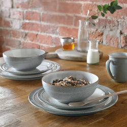Denby Elements Light Grey 12 Piece Tableware Set - Durable stoneware dinnerware, available at Keans Claremorris