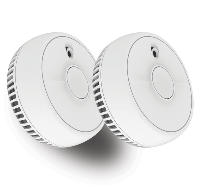 Fire Angel Twin Smoke Alarm with toast-proof optical sensor, 85dBA alarm, test/hush button, replaceable battery - Keans