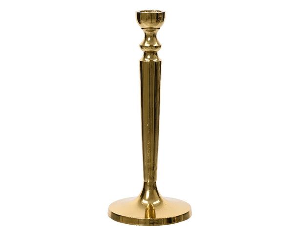 Gold aluminum candleholder, 32cm tall, 9x9cm base, elegant design - Keans Claremorris