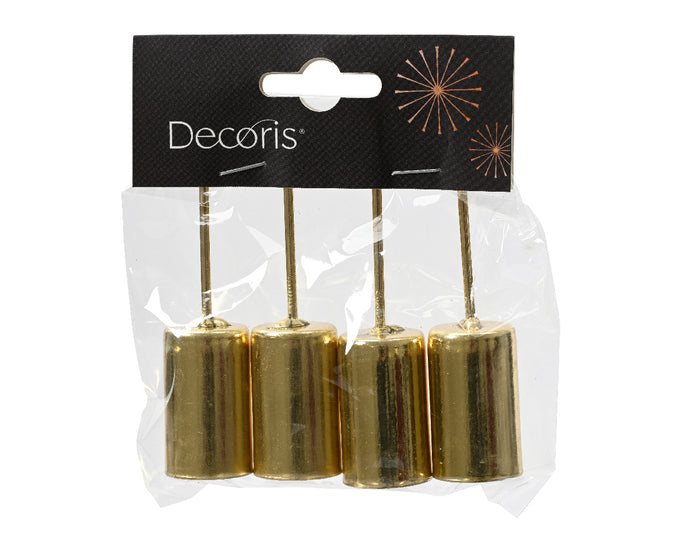 Set of 4 gold electroplated iron candleholders on pins, 9.2cm tall, perfect for wreaths and festive décor – Keans Claremorris