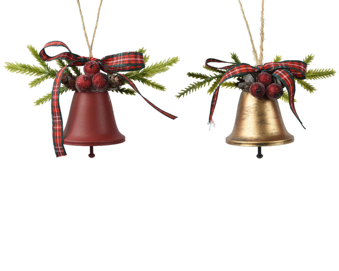 Red or gold iron bell hanging decoration, 4x10x7cm, sold individually. Available at Keans Claremorris.