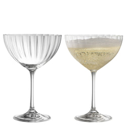 Galway Crystal Erne Saucer Champagne Pair, elegant hand-blown glasses with modern lines, gift boxed - Keans Claremorris