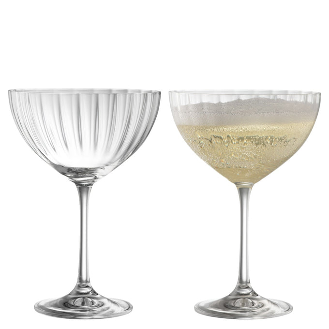 Galway Crystal Erne Saucer Champagne Pair, elegant hand-blown glasses with modern lines, gift boxed - Keans Claremorris