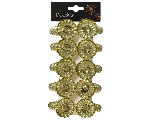 Pack of 10 gold clip candleholders for mini candles, shiny iron finish, secure grip for Christmas décor – Keans Claremorris